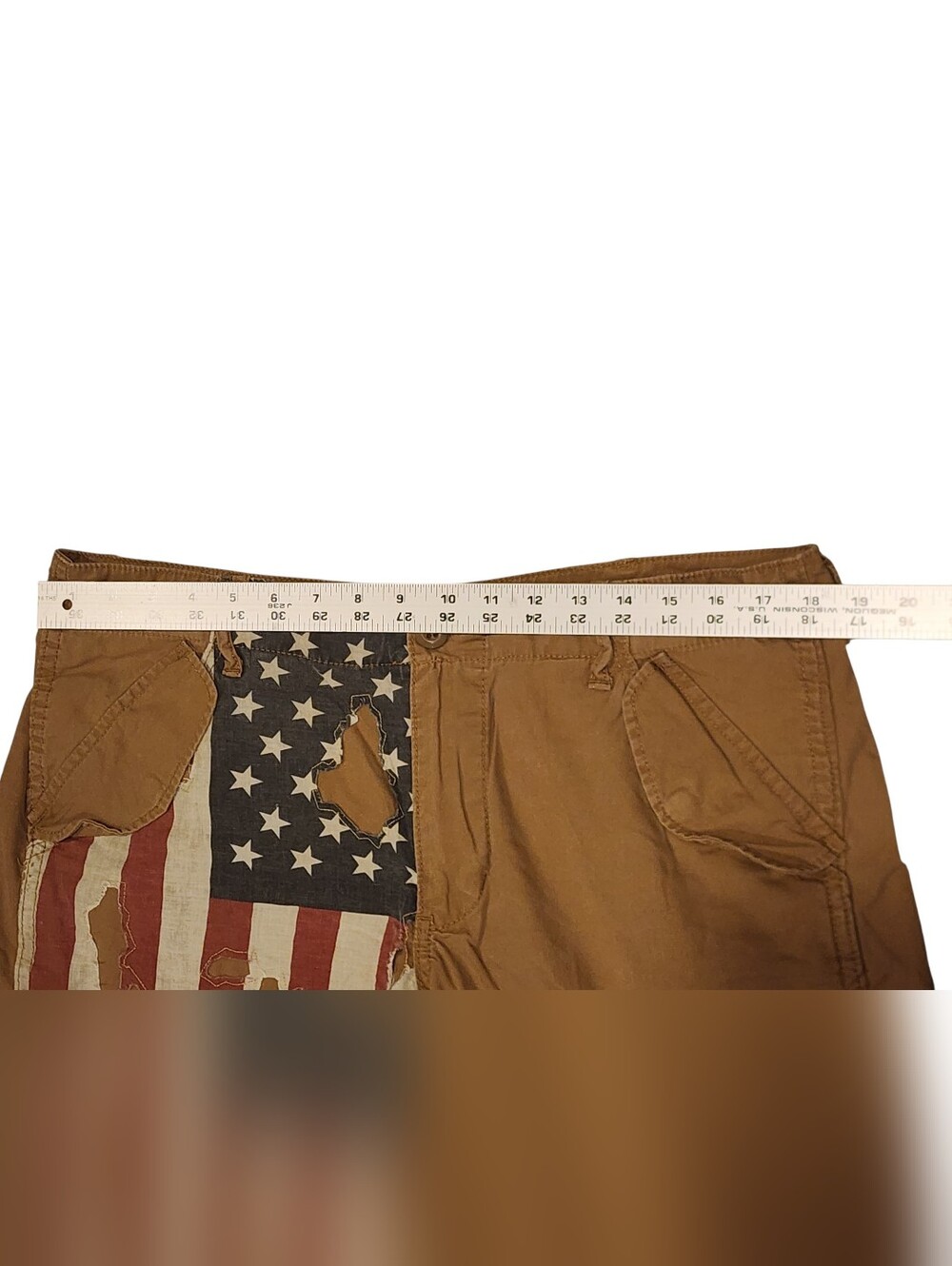 Vintage Denim & Supply Ralph Lauren Cargo Shorts Distressed USA Flag Size 34 - Picture 9 of 10